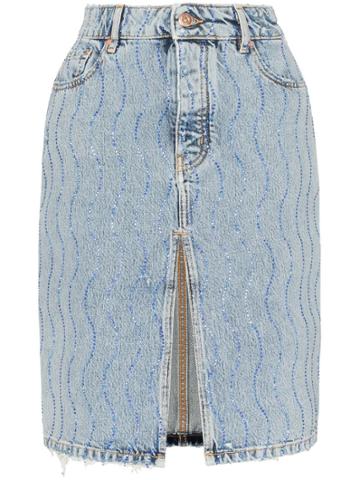 Filles A Papa Rhinestone Embellished Denim Skirt - Blue