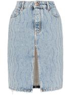Filles A Papa Rhinestone Embellished Denim Skirt - Blue