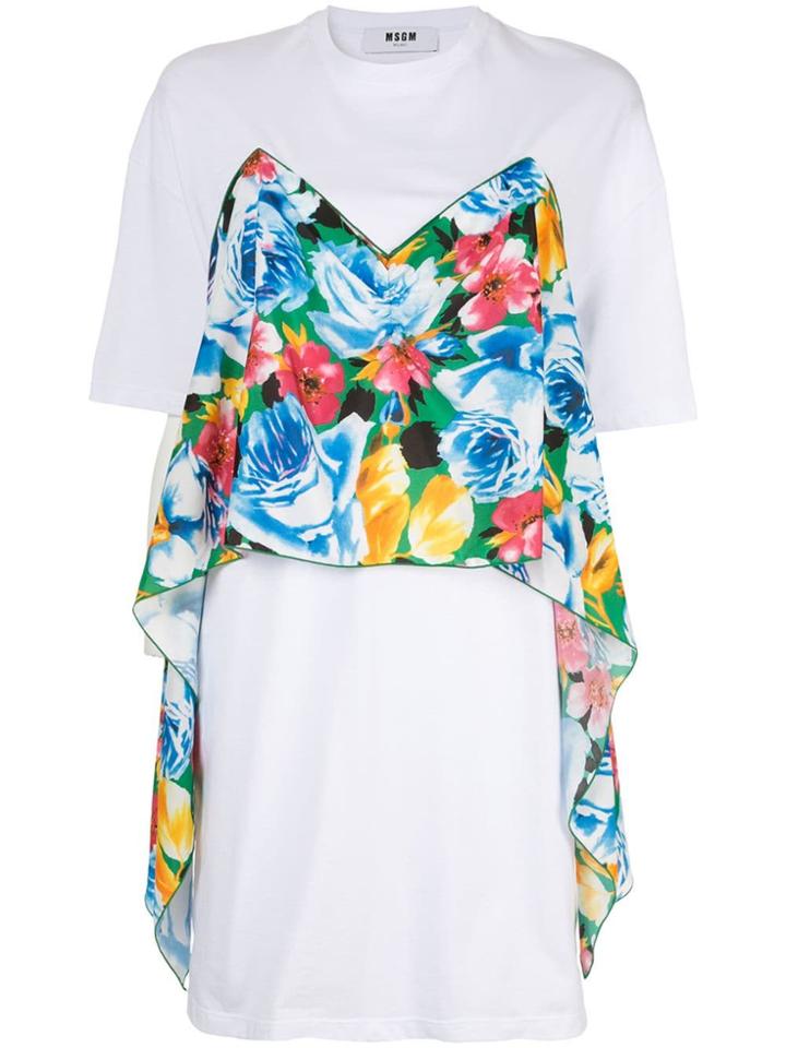 Msgm Floral Insert T-shirt Dress - White