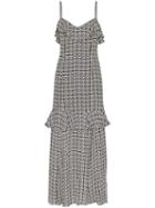 Rebecca De Ravenel Mermaid Printed Ruffle Maxi-dress - White