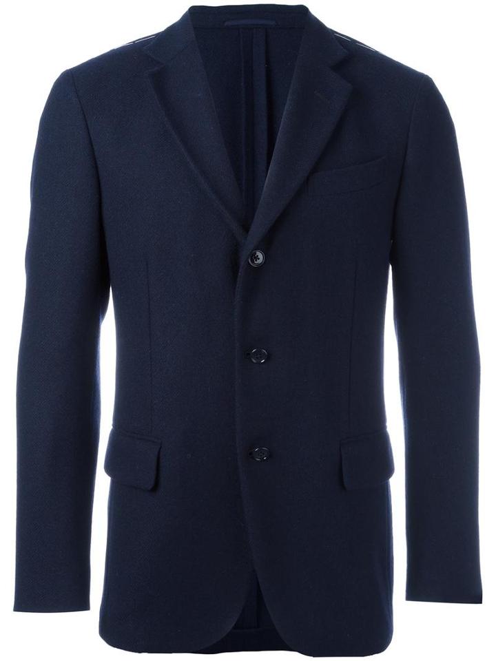 Mp Massimo Piombo Button Front Blazer, Men's, Size: 50, Blue, Acrylic/polyamide/polyester/wool