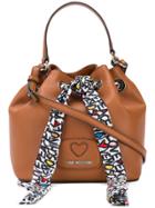 Love Moschino Bucket Bag With Printed Scarf Fastening - Brown
