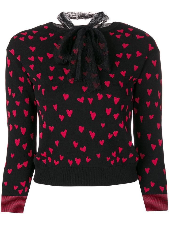 Red Valentino - Heart Intarsia Jumper - Women - Cotton/polyamide/viscose - M, Black, Cotton/polyamide/viscose