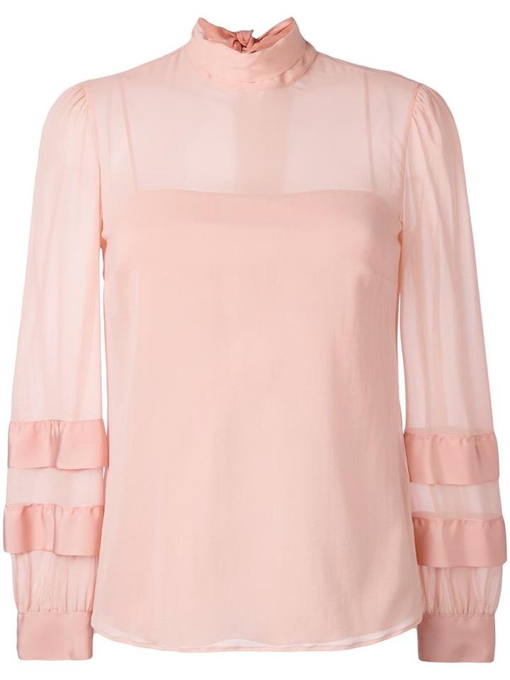 Red Valentino Cuff Detail Blouse, Women's, Size: 40, Pink/purple, Silk/spandex/elastane/viscose/polyester