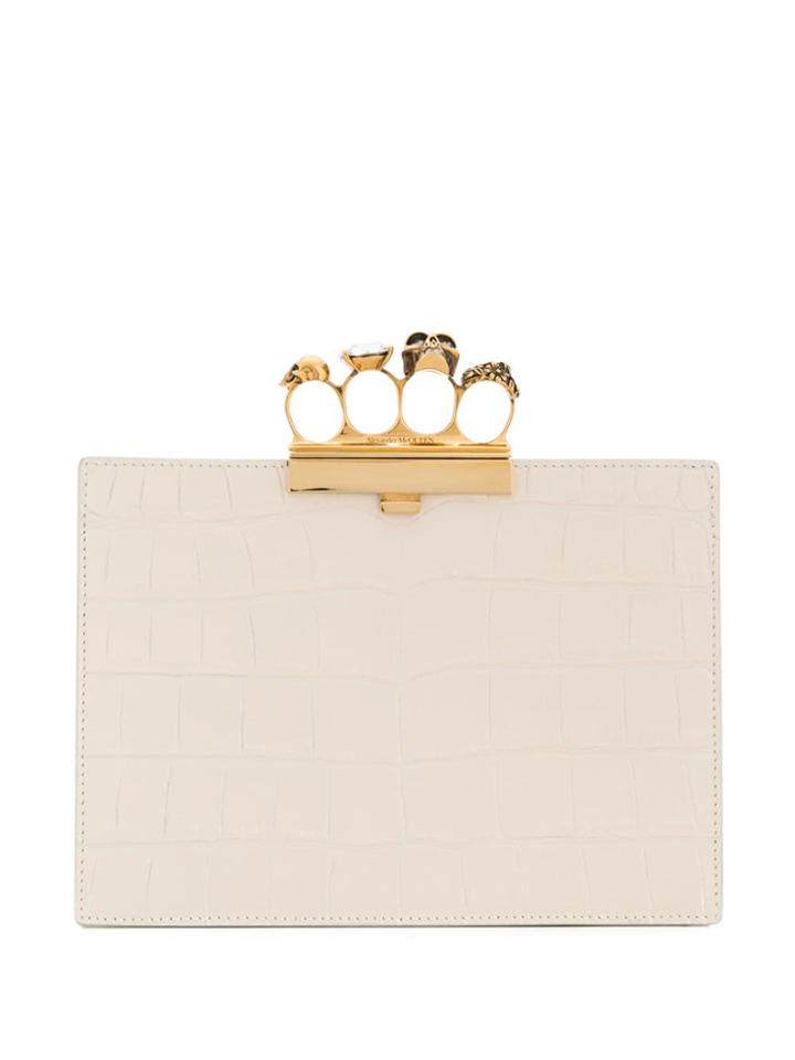 Alexander Mcqueen Four Ring Clutch Bag - White
