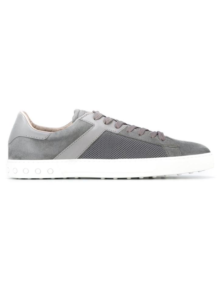Tod S Mesh Panel Sneakers, Men's, Size: 9.5, Grey, Suede/nylon/leather/rubber