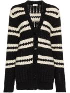 Saint Laurent Striped Knitted Alpaca Wool Cardigan - Black