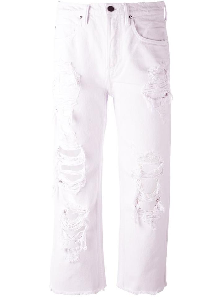Alexander Wang Distressed Cropped Jeans, Women's, Size: 26, White, Cotton