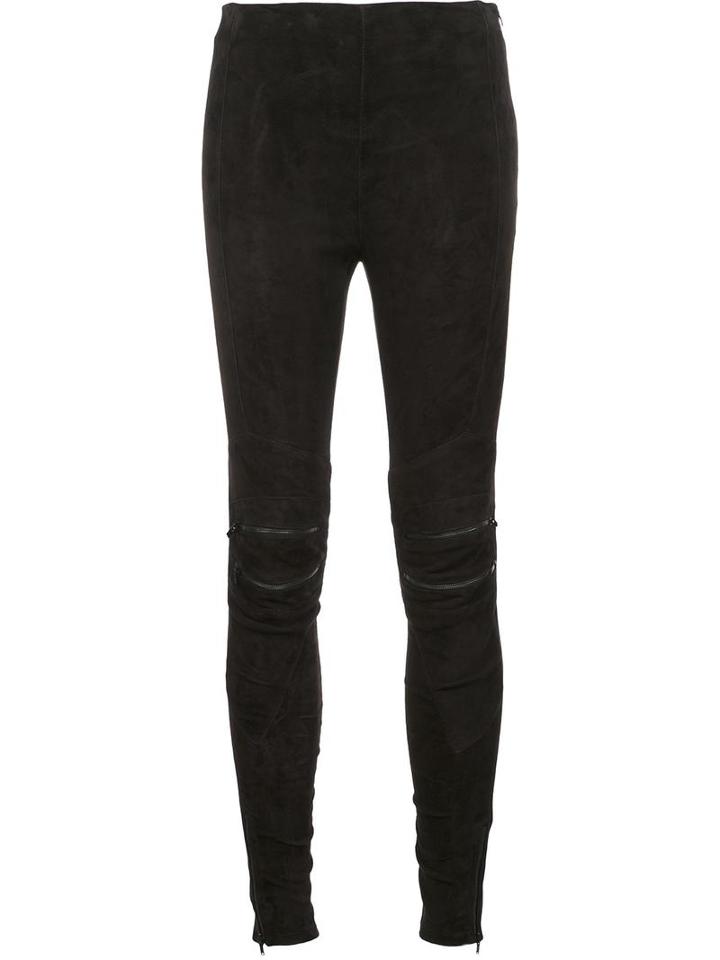 Saint Laurent Suede Moto Leggings, Women's, Size: 36, Black, Cotton/suede/spandex/elastane