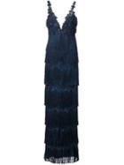 Marchesa Notte Fringed Gown, Women's, Size: 2, Blue, Polyester