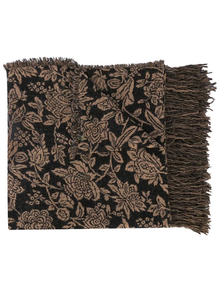 Uma Wang Fringed Floral Scarf - Black