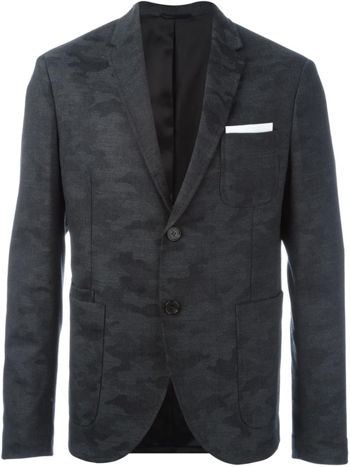 Neil Barrett Patterned Camouflage Blazer, Men's, Size: 50, Grey, Polyester/polyurethane/viscose/wool