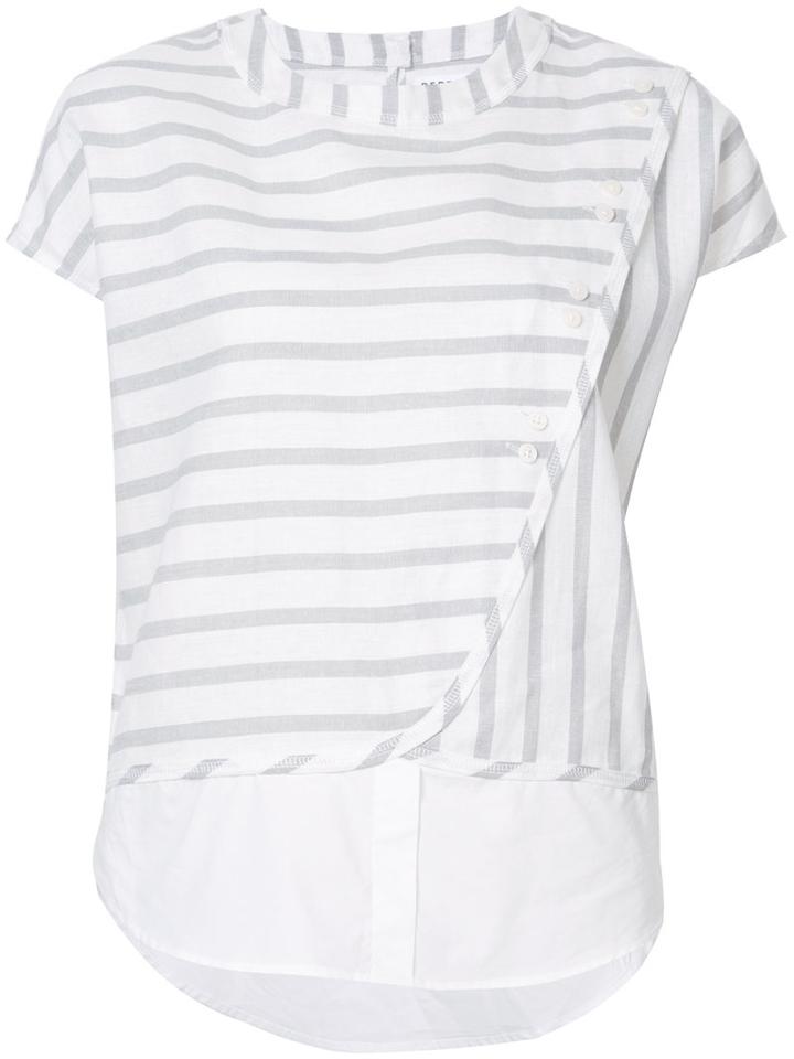 Derek Lam 10 Crosby - Striped Layered Buttoned T-shirt - Women - Cotton/linen/flax - L, White, Cotton/linen/flax