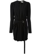 Saint Laurent Gathered V-neck Mini Dress, Women's, Size: 40, Black, Acetate/viscose