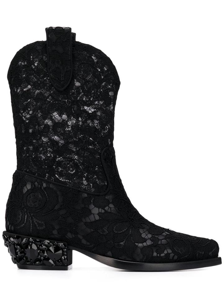 Dolce & Gabbana Lace Texan Boots - Black
