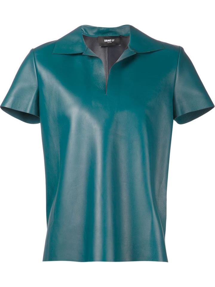 Yang Li Boxy Polo Shirt, Women's, Size: 42, Green, Lamb Skin