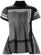 Sacai Scarf Print Pintuck Blouse, Women's, Size: 3, Black, Polyester/cotton