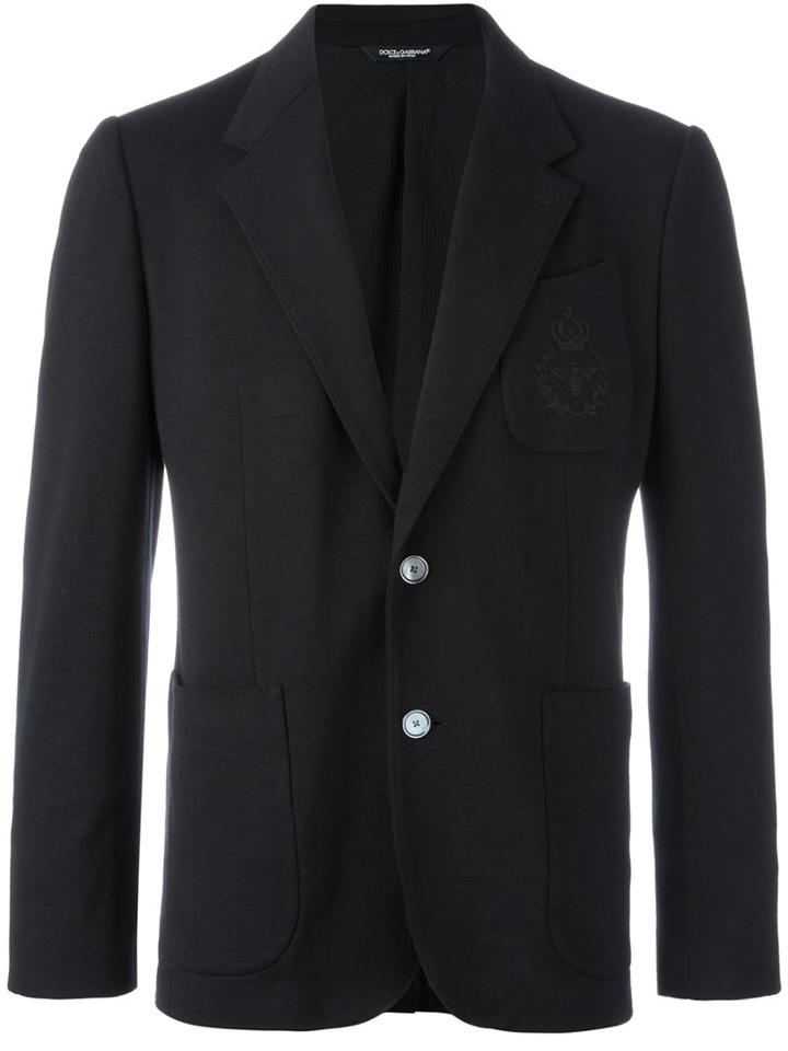 Dolce & Gabbana Two Button Blazer, Men's, Size: 48, Black, Polyester/cupro/virgin Wool