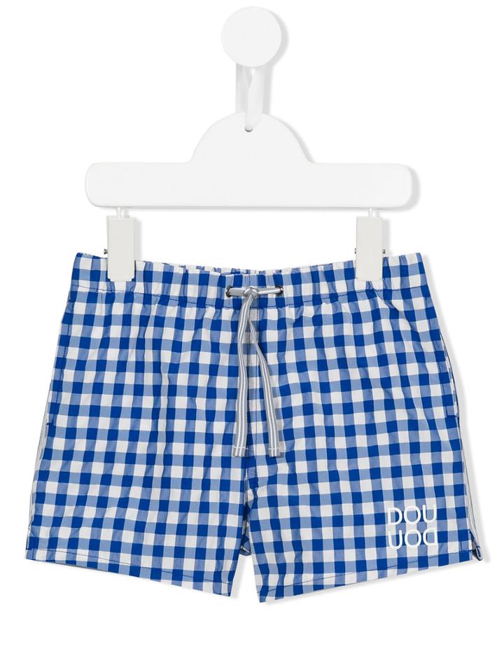 Douuod Kids Checked Swim Shorts, Toddler Boy's, Size: 4 Yrs, Blue