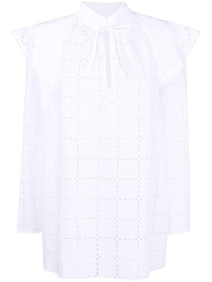 Sonia Rykiel Open Embroidery Tie Neck Blouse - White