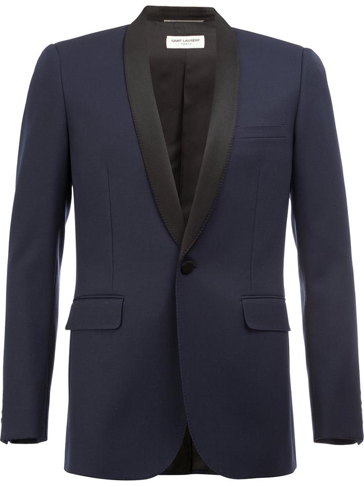 Saint Laurent Classic Two Piece Suit, Men's, Size: 46, Blue, Silk/cotton/polyester/virgin Wool