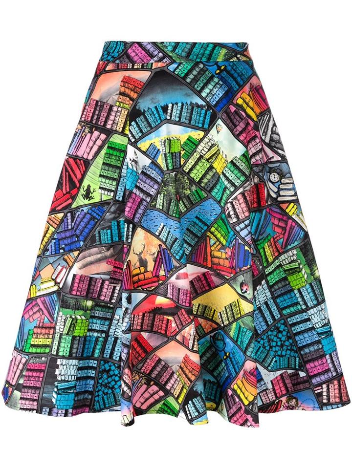 Ultràchic 'library' Print A-line Skirt, Women's, Size: 40, Cotton/spandex/elastane