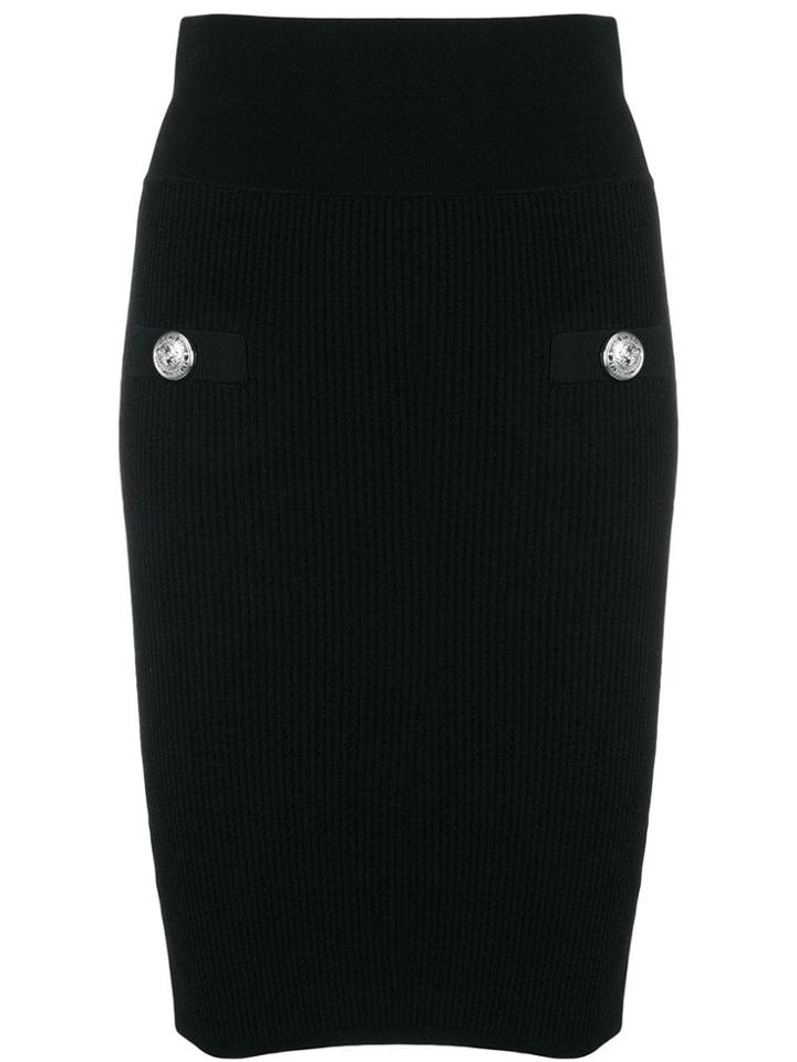 Balmain High-waisted Buttoned Skirt - Black