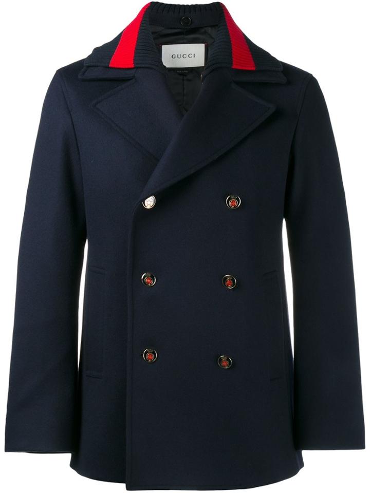 Gucci Web Collar Peacoat - Blue