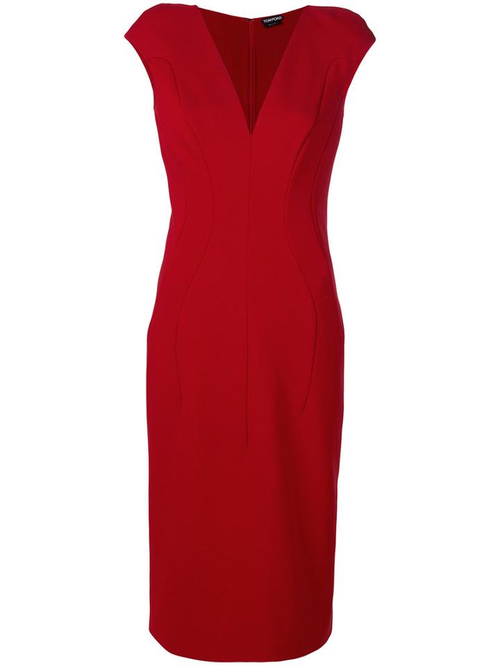 Tom Ford - Fitted Panel Dress - Women - Silk/polyamide/spandex/elastane/viscose - 42, Red, Silk/polyamide/spandex/elastane/viscose