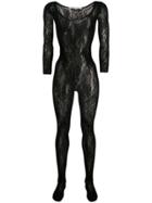 Alessandra Rich Floral Lace Playsuit - Black