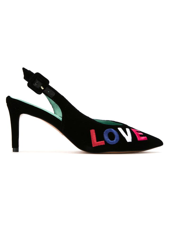 Blue Bird Shoes Velvet Diana Love Sling-back Embroidered Pumps - Black