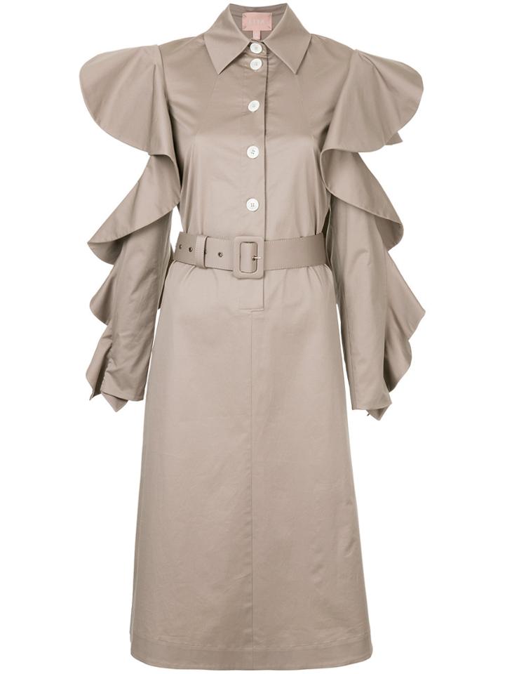 Liya Ruffled Sleeves Shirt Dress - Brown
