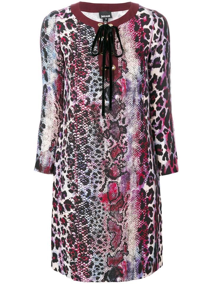 Just Cavalli - Lace Up Printed Dress - Women - Polyester/viscose - 42, Pink/purple, Polyester/viscose