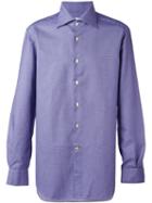 Kiton Houndstooth Print Shirt, Men's, Size: 43, Blue, Cotton