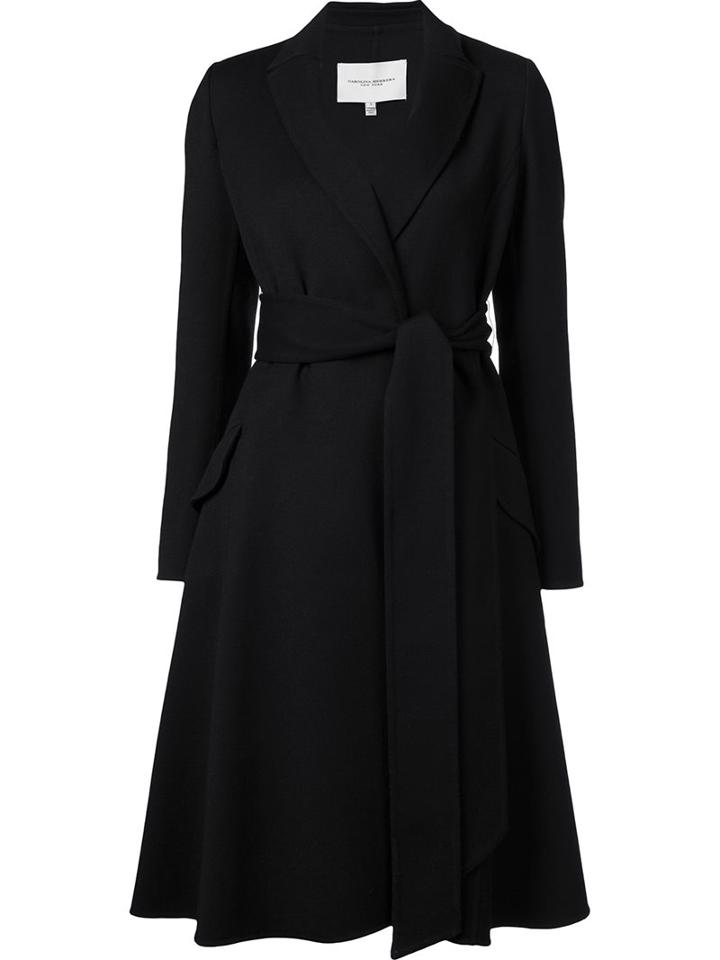Carolina Herrera Belted A-line Coat, Women's, Size: 12, Black, Nylon/spandex/elastane/virgin Wool