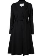 Carolina Herrera Belted A-line Coat, Women's, Size: 12, Black, Nylon/spandex/elastane/virgin Wool