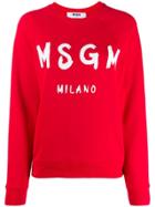 Msgm Logo Ribbed Crew Neck Sweater - Red
