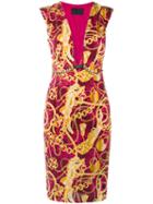 Philipp Plein - Chain Print Plunge Neck Shift Dress - Women - Polyamide/spandex/elastane/cupro - M, Women's, Pink/purple, Polyamide/spandex/elastane/cupro
