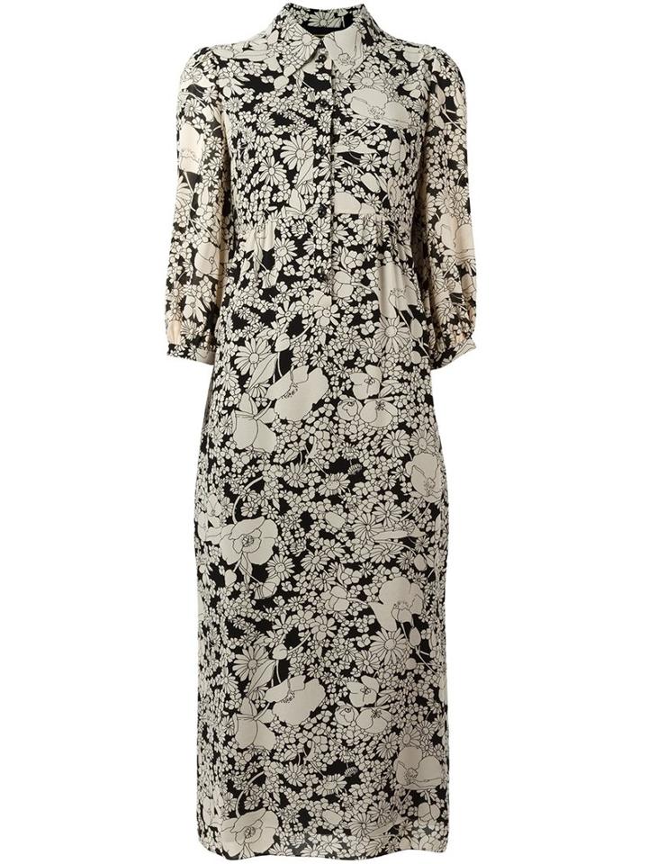 Saint Laurent Floral Print Shirt Dress, Women's, Size: 38, Black, Viscose/silk