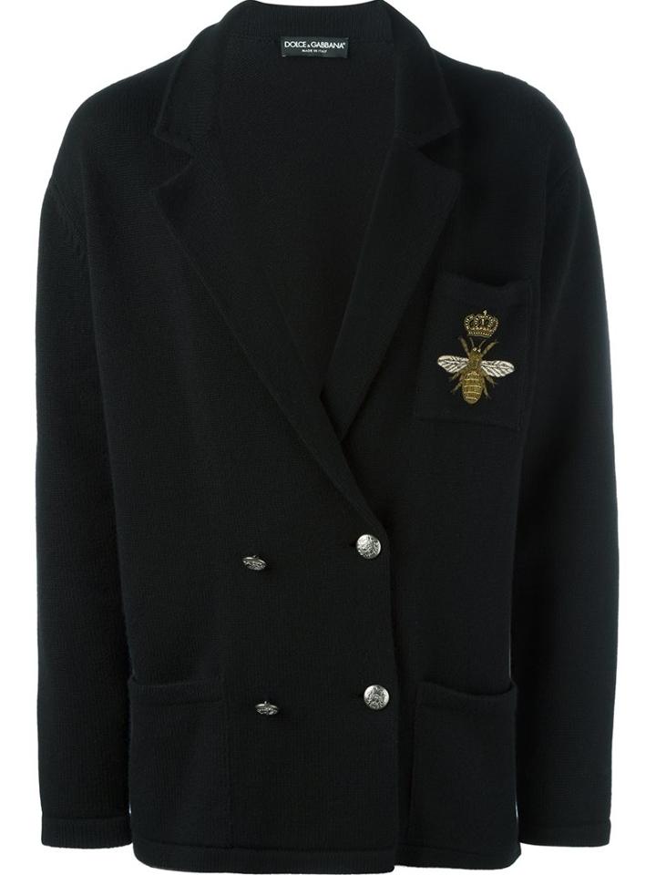 Dolce & Gabbana Double Breasted Cardigan, Men's, Size: 48, Black, Cashmere/copper/glass/polyester