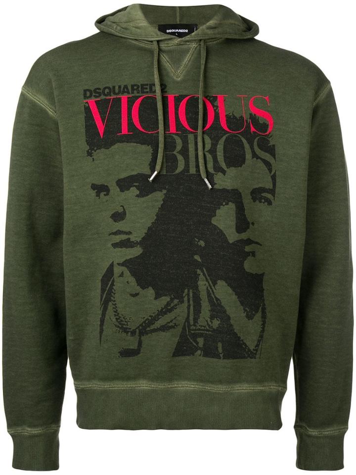 Dsquared2 Vicious Bros Print Hoodie - Green