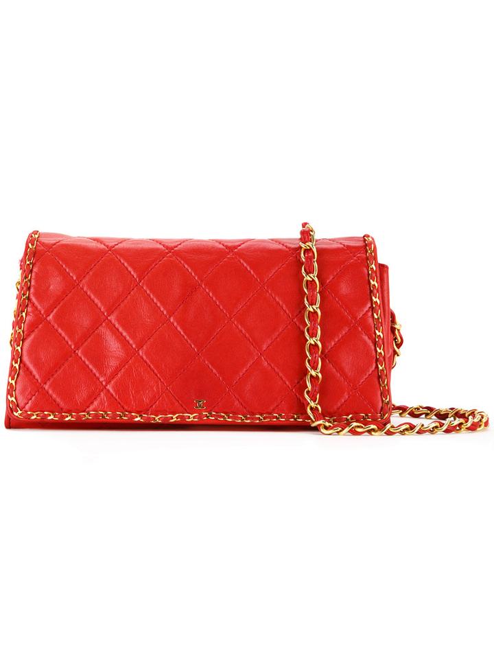 Chanel Vintage Chain Trimmed Flap Bag, Women's, Red