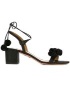 Aquazzura Pompom Embellished Sandals, Women's, Size: 38.5, Black, Leather