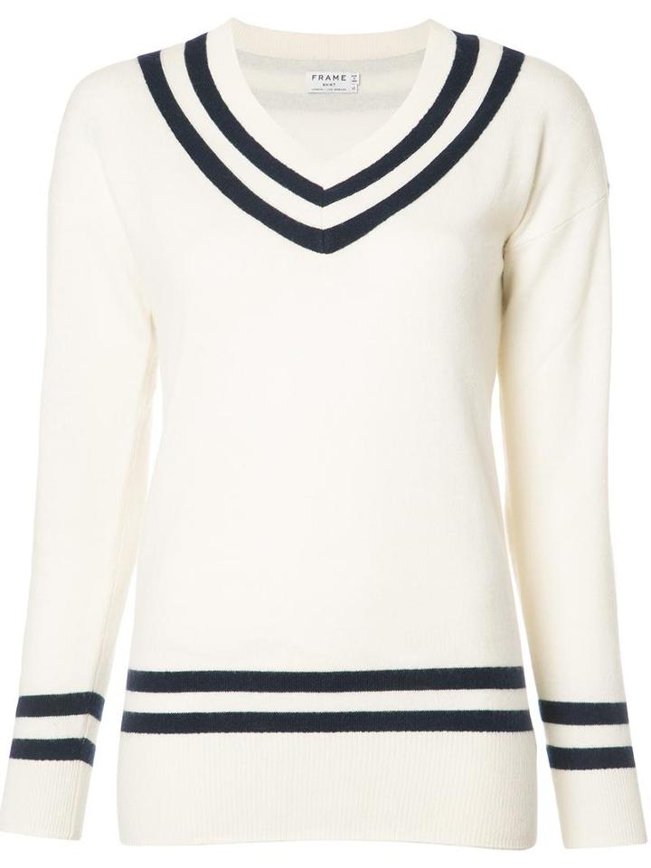Frame Denim V-neck Jumper, Women's, Size: Medium, White, Cashmere/wool