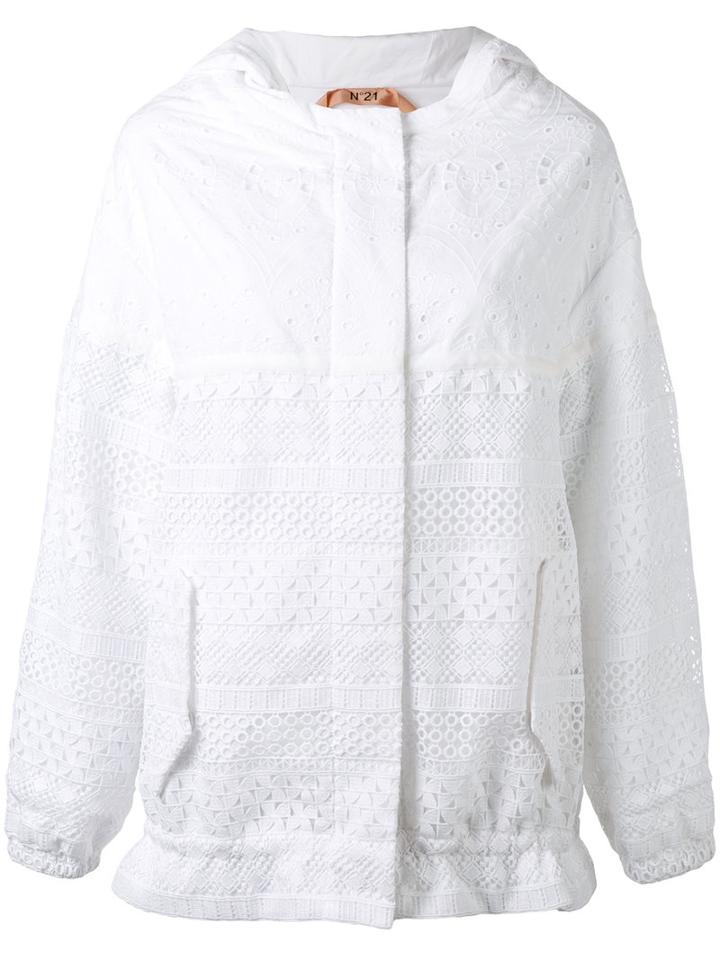 No21 - Hooded Zipped Jacket - Women - Cotton/polyester - 40, Women's, White, Cotton/polyester