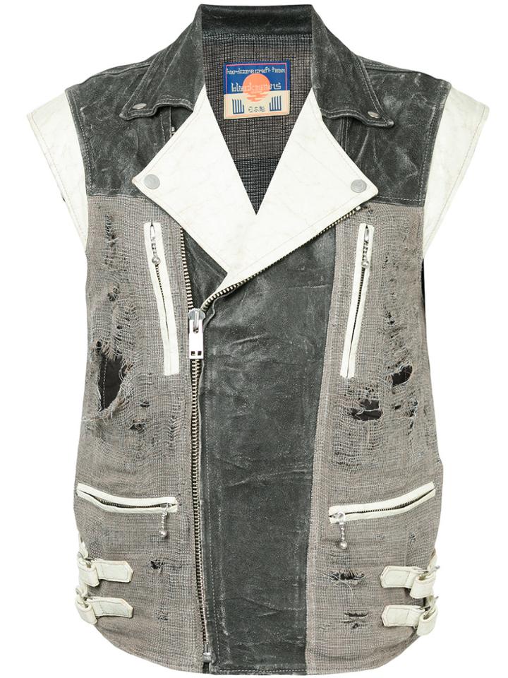 Black Means Distressed Effect Gilet - Multicolour