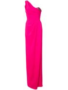 Marchesa Notte One Shoulder Wrap Style Dress - Pink & Purple