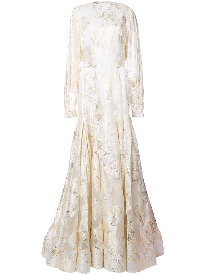 Christian Siriano Long Tone-on-tone Gown - White
