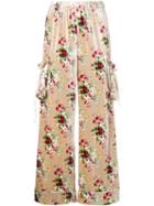 Comme Des Garçons Pre-owned Floral Print Velvet Trousers - Neutrals