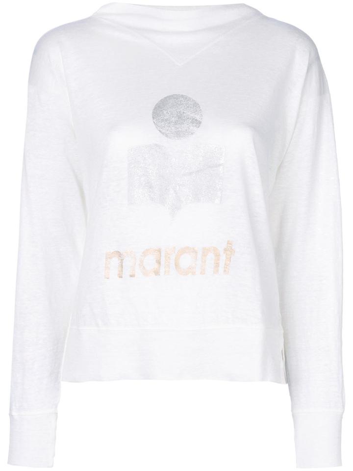 Isabel Marant Étoile - Metallic Logo Print Sweatshirt - Women - Linen/flax - L, Nude/neutrals, Linen/flax